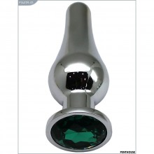 Длинная металлическая анальная втулка-страз с зеленым кристаллом, цвет серебристый, PentHouse P3407M-05, длина 13 см.