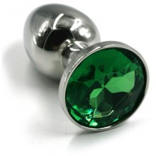 Средняя серебряная анальная пробка из алюминия с зеленым кристаллом, Kanikule KL-AL05M, из материала алюминий, цвет зеленый, длина 7 см.