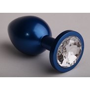 Анальная пробка металл синяя с прозрачным стразом, длина 7.6 см, диаметр 2.8 см, 4sexdream 47415-4MM, цвет синий, длина 7.6 см., со скидкой