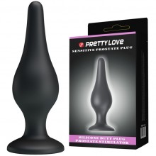 Анальная пробка на присоске Pretty Love «Sensitive Prostate Plug» среднего размера, цвет черный, Baile BI-014459, из материала силикон, длина 14 см.