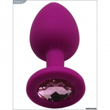 Силиконовая анальная втулка-страз с розовым кристаллом, цвет фиолетовый, PentHouse P3408-12, длина 7.4 см., со скидкой