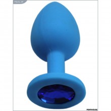 Силиконовая анальная втулка-страз с синим кристаллом, цвет голубой, PentHouse P3414-09, длина 7.4 см., со скидкой