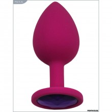 Силиконовый анальный страз с фиолетовым кристаллом, цвет розовый, PentHouse P3411-04, длина 8.4 см., со скидкой