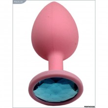 Силиконовый анальный страз с голубым кристаллом, цвет розовый, PentHouse P3413-03, длина 8.4 см., со скидкой
