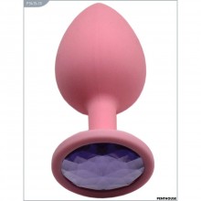 Силиконовый анальный страз с фиолетовым кристаллом, цвет розовый, PentHouse P3413-13, длина 8.4 см., со скидкой