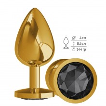 Анальная втулка «Gold» с черным кристаллом от компании Джага-Джага, цвет золотой, 530-09 BLACK-DD, из материала металл, коллекция Anal Jewelry Plug, длина 9.5 см., со скидкой