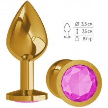 Анальная втулка «Gold» с розовым кристаллом от компании Джага-Джага, цвет серебристый, 530-05 AGUA-DD, из материала металл, коллекция Anal Jewelry Plug, цвет золотой, длина 8.5 см.