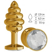 Анальная втулка «Gold Spiral» с прозрачным кристаллом от компании Джага-Джага, цвет золотой, 512-01 WHITE-DD, длина 7 см., со скидкой