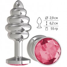 Анальная втулка «Silver Spiral» с малиновым кристаллом от компании Джага-Джага, цвет серебристый, 515-02 CR DD, длина 7 см., со скидкой