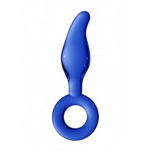 Стеклянный изогнутый анальный плаг Chrystalino «Gripper Blue» с кольцом в основании, цвет синий, Shots Media SH-CHR026BLU, длина 18 см.