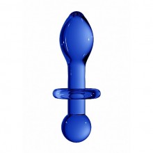 Стеклянный анальный стимулятор Chrystalino «Rocker Blue» с ограничителем и ручкой, цвет белый, Shots Media SH-CHR028BLU, цвет синий, длина 11.8 см.