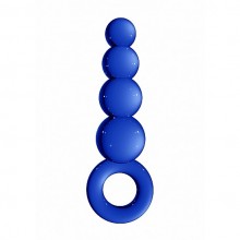Стеклянный анальный стимулятор Chrystalino «Tickler» с кольцом для пальца, цвет синий, Shots Media SH-CHR030BLU, из материала стекло, коллекция Chrystalino by Shots, длина 11.5 см., со скидкой