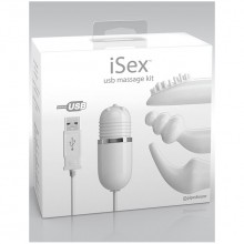 Вибромассажер с набором насадок «USB Massage Kit» на проводе, цвет белый, бренд PipeDream, из материала пластик АБС, коллекция iSex, длина 6.5 см., со скидкой