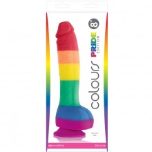Colours Pride Edition «8 дюймов Dildo Rainbow» разноцветный толстый фаллоимитатор на присоске, NSN-0408-08, бренд NS Novelties, из материала силикон, коллекция Colours Pleasures, длина 25.4 см., со скидкой