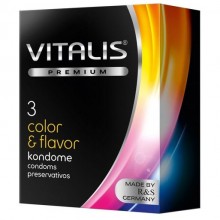 Цветные ароматизированные латексные презервативы «Color & Flavor», упаковка 3 шт, Vitalis INS3253VP, длина 18 см., со скидкой