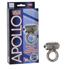 Мужское эрекционное кольцо Apollo «Stainless Steel Support System» с вибропулей и металлической вставкой, цвет серебристый, California Exotic Novelties SE-1387-10-3, бренд CalExotics, из материала TPR, цвет серый, длина 6.3 см.
