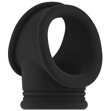 Эрекционное кольцо двойное для пениса и мошонки «No48 - Cockring with Ball Strap», черное, Shots Media SON048BLK, цвет черный, диаметр 4 см.