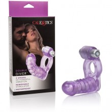 Эрекционное кольцо на пенис с анальным отростком «Double Diver», цвет фиолетовый, California Exotic Novelties SE-1813-00-3, бренд CalExotics, длина 10 см., со скидкой