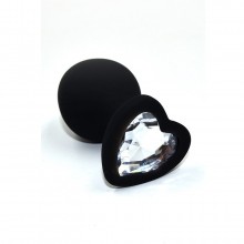 Средняя анальная пробка из черного силикона с прозрачным кристаллом в форме сердца, Kanikule AP-S02-MC, цвет прозрачный, длина 8.8 см.
