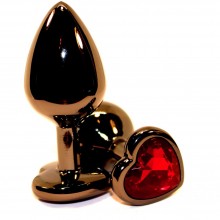 Металлическая гладкая втулка с красным стразом-сердцем от компании 4sexdream, цвет черный, 47447-2, длина 8 см., со скидкой