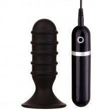 Черная анальная вибропробка с ребрышками «Menzstuff Ribbed Torpedo» с пультом управления, материал силикон, Dream Toys 20723, цвет черный, длина 11.5 см.