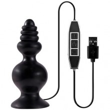 Анальная пробка необычной формы «Spindle 10 Function Butt Plug» с вибрацией, работающая от USB, цвет черный, Dream Toys 21132, из материала ПВХ, длина 13 см.