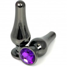 Черная удлиненная анальная пробка с фиолетовым кристаллом, Vandersex 400-TVFL, из материала металл, длина 11.5 см.