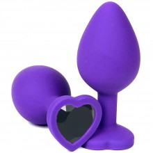 Фиолетовая силиконовая анальная пробка с черным стразом-сердцем, Vandersex 22-HFBS, длина 8 см.