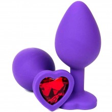 Фиолетовая силиконовая анальная пробка с красным стразом-сердцем, Vandersex 122-HFRS, цвет красный, длина 8 см.