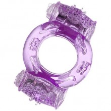 Фиолетовое виброкольцо с двумя вибропульками ToyFa, 818033-4, из материала TPE, цвет фиолетовый, длина 5.2 см.