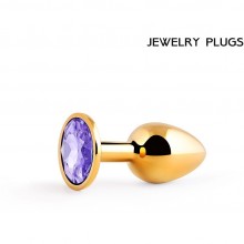 Анальный страз с фиолетовым кристаллом «Golden Plug Small», цвет золотой, Anal Jewelry Plugs gs-15, бренд Anal Jewerly Plug, из материала металл, длина 7.2 см., со скидкой