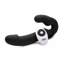 Водонепроницаемый женский безремневой страпон «Urge Silicone Strapless Strap On With Remote» с пультом ДУ, цвет черный, XR Brands XRAF707, длина 24 см., со скидкой