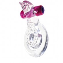 Кольцо эрекционное с вибрацией и дельфинчик для стимуляции клитора, цвет прозрачный, бренд SexToy, из материала TPE, длина 6 см., со скидкой
