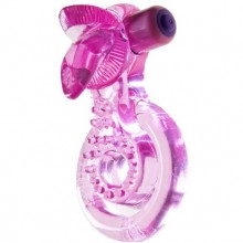 Кольцо эрекционное с вибрацией и язычок для стимуляции клитора, цвет розовый, бренд SexToy, длина 9 см., со скидкой