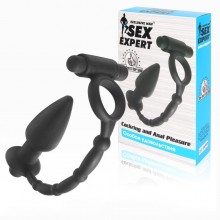 Кольцо эрекционное Sex Expert «Cockring and Anal Pleasure» с анальным стимулятором и с вибрацией, SEM-55071, длина 10 см., со скидкой