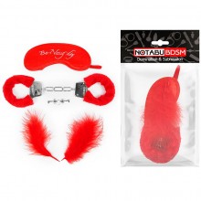 Комплект БДСМ: наручники, маска, перо, Notabu NTB-80333, из материала ткань, цвет красный, со скидкой