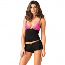Ночной женский комплект «Lace & Jersey Cami & Shorts» с кружевным лифом, цвет черный, размер M, Leg Avenue LG8869 M, из материала вискоза, со скидкой