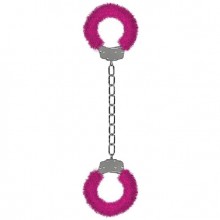 Металлические оковы для щиколоток с меховой обивкой «Furry Ankle Cuffs», розовые, Shots Media SHT363PNK, длина 62 см.