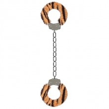 Металлические оковы для щиколоток с меховой обивкой «Furry Ankle Cuffs», тигровые, Shots Media SHT363TIG, длина 62 см.