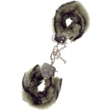 Металлические наручники с меховой опушкой, цвет серый, размер OS, Dream Toys 160029, диаметр 6 см.