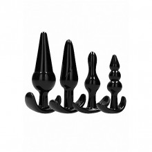 Набор из 4 анальных пробок разного размера «No. 80 4-Piece Butt Plug Set», черный, Shots Media SON080BLK, длина 12.5 см., со скидкой