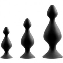 Набор из 3 чрных анальных силиконовых втулок «Menzstuff 3-piece Anal Pawn Set», Dream Toys 21283, длина 8 см.