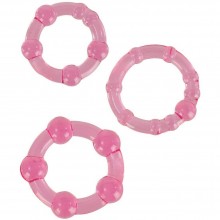 Набор из трех эластичных колец разного размера «Island Rings» от компании California Exotic Novelties, цвет розовый, SE-1429-04-2, бренд CalExotics, из материала TPR, диаметр 2.1 см.