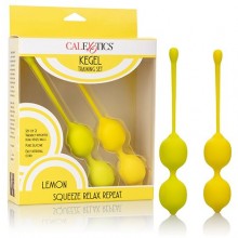 Набор необычных двойных вагинальных шариков в виде лимонов «Kegel Training Set Lemon», цвет желтый, California Exotic Novelties SE-1290-30-3, бренд CalExotics, из материала силикон, длина 17 см., со скидкой
