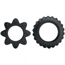 Набор ребристых эрекционных колец Baile «Ring Flowering», цвет черный, BI-210154, диаметр 2.8 см., со скидкой
