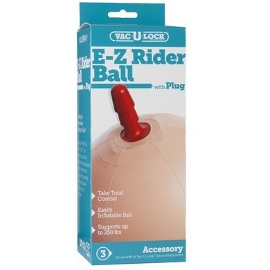 Надувной фитбол со штырьком для насадок Vac-U-Lock E-z Rider Ball With Plug, бренд Doc Johnson, из материала ПВХ, One Size (Р 42-48), со скидкой