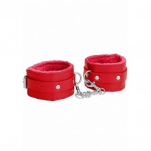 Наручники с плюшевой подкладкой и цепочкой «Plush Leather Hand Cuffs», красные, Shots Media OU267RED, из материала кожа, длина 30 см.