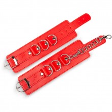 Наручники с цепочкой на ремешках, цвет красный, размер OS, Пикантные штучки DP140R, длина 29.5 см., со скидкой