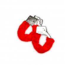 Металлические наручники с пушком, цвет красный, Пикантные штучки DP300, One Size (Р 42-48), со скидкой