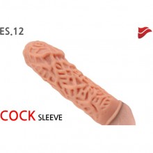 Увеличивающая насадка на фаллос с рельефными складочками «Cock Sleeve», цвет телесный, Es.012, бренд Kokos, из материала TPR, длина 14.7 см., со скидкой